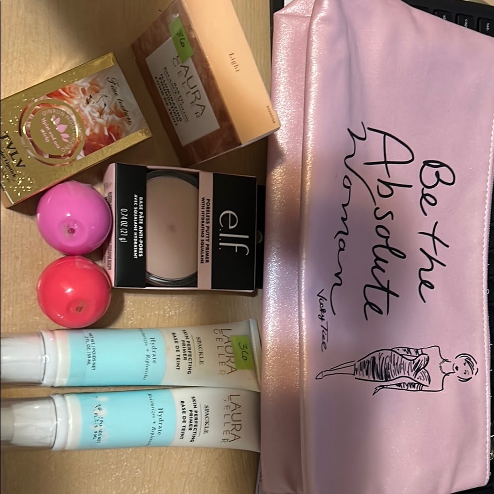 Pink Cosmetic Bag with Beauty Products